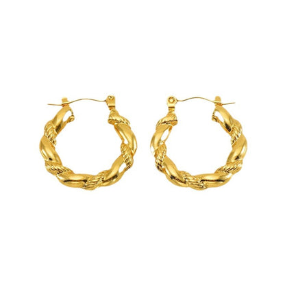 Cross-border European and American titanium steel round twist earrings high-end 18K gold earrings women's stainless steel earrings