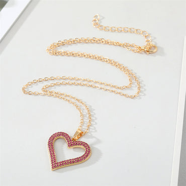Retro Full Rhinestone Hollow Heart Geometric Heart Necklace Wholesale