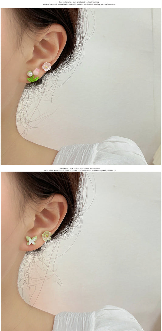 Sweet Heart Shape Flower Bow Knot Alloy Inlay Artificial Pearls Women's Ear Studs