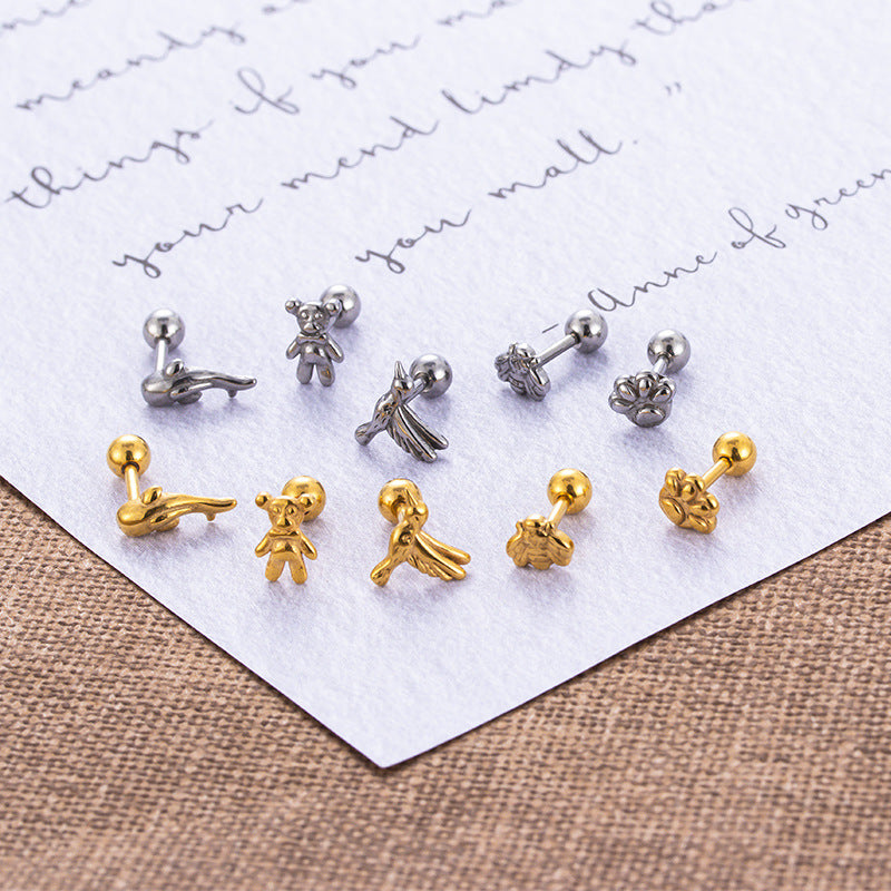 1 Piece Fashion Bear Bee Plating Stainless Steel Ear Studs