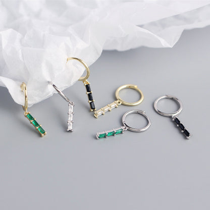1 Pair Simple Style Shiny Geometric Inlay Sterling Silver Zircon Drop Earrings