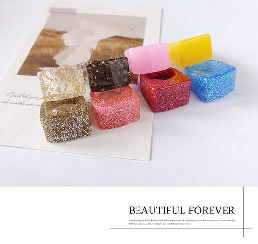 European And American New Acrylic Acetate Large Square Multicolor Transparent Ring Cross-border