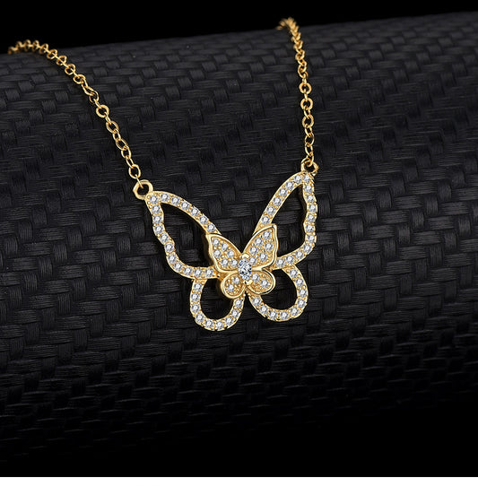 Fashion Butterfly 925 Silver Plating Artificial Rhinestones Pendant Necklace
