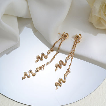 Cross-border fashion gold zircon snake pendant chain stud earrings Personalized new creative stud earrings