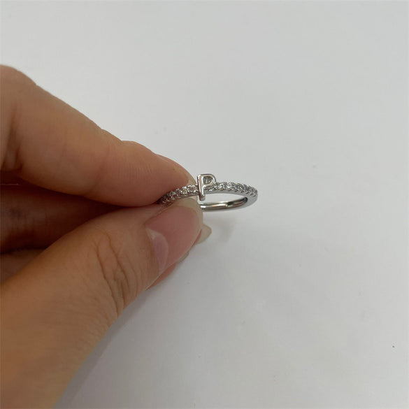 Cross-border new 26 initials micro-inlaid zircon open rings ins style personalized design English letter jewelry