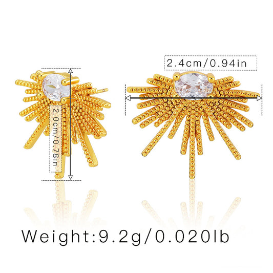 Fashionable White Zircon Stud Earrings Fireworks Design Copper Plating 18k Real Gold Creative Small Design Earrings Foreign Trade Accessories For Women