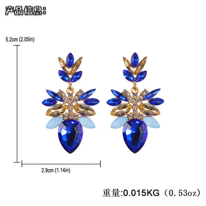 Fashion Alloy Diamond Female Drop-shaped Flower Gemstone Earrings