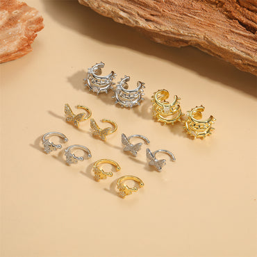 European and American hot-selling copper-plated 14K real gold butterfly ear clip independent station new simple and versatile five-pointed star ear clip girl