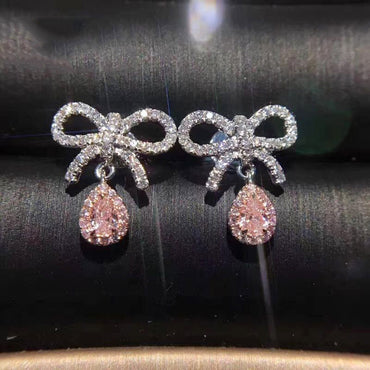 1 Pair Simple Style Bow Knot Inlay Copper Zircon Drop Earrings