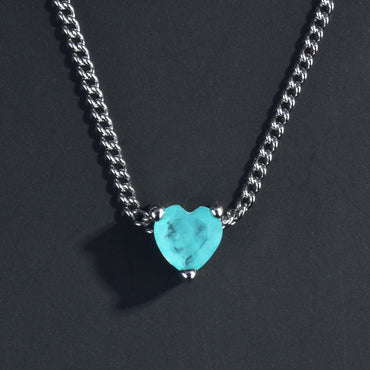 New Paraiba Pendant Heart-shaped Necklace Lake Blue Fashion Extension Chain Clavicle Chain