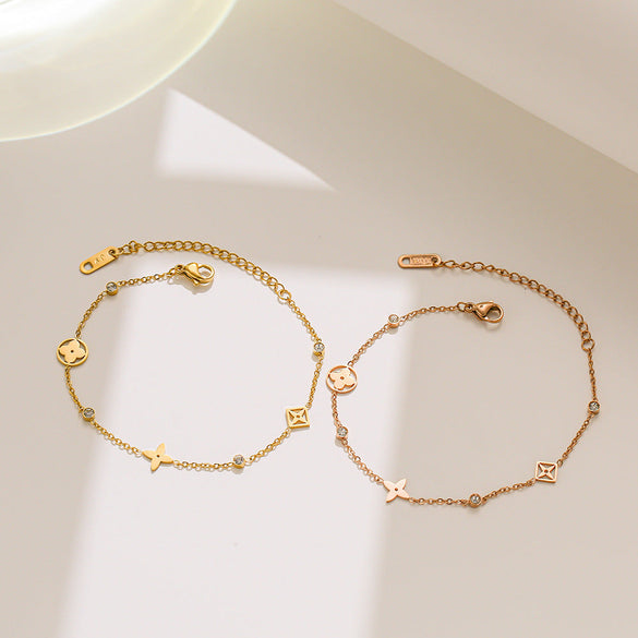 Women Letter Number Text Titanium Steel 18K Gold Plated Bracelets