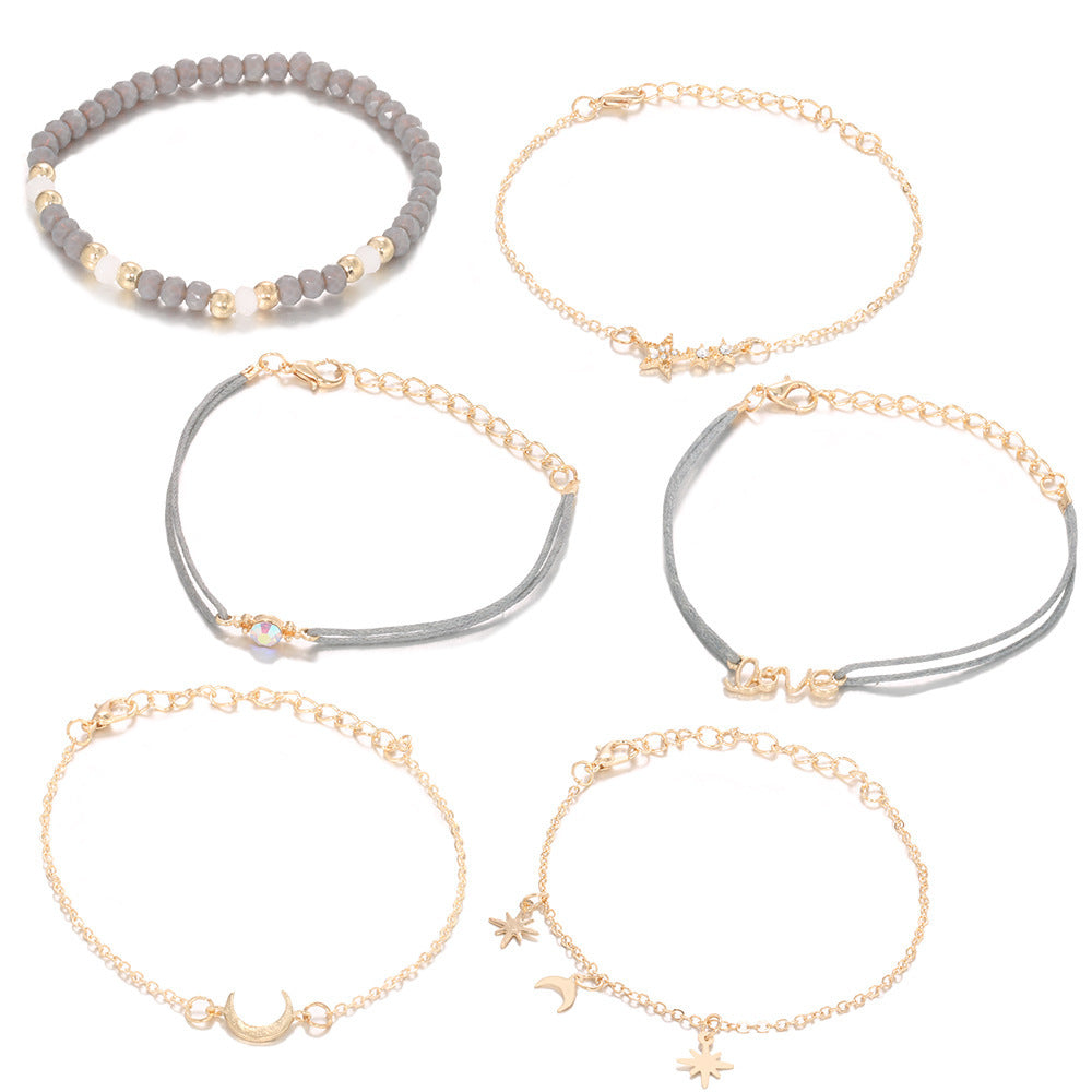 Nihaojewelry Bohemian Style Letters Beaded Stars And Moon Bracelet 6-piece Set Wholesale Jewelry