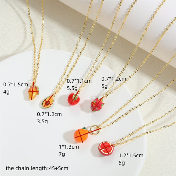 Independent station popular tropical fruit retro high-grade texture pendant copper plated 14K real gold personality exquisite O-word necklace