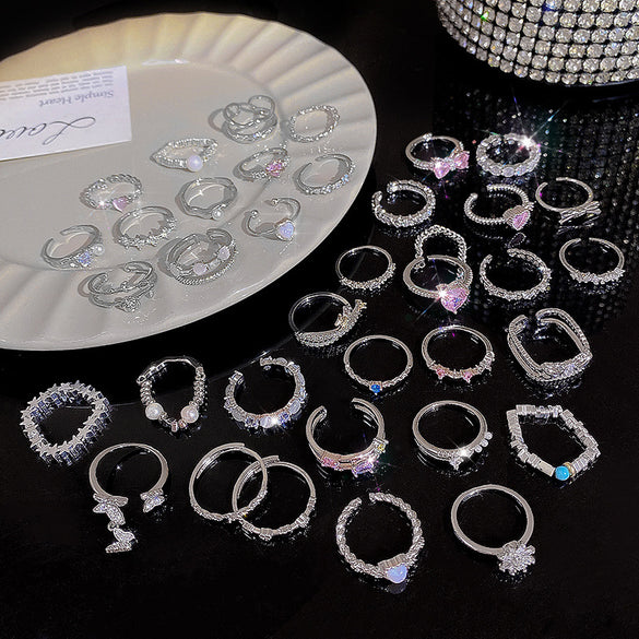 ins style silver zircon ring women's light luxury niche high-end sense open ring ring versatile temperament jewelry wholesale