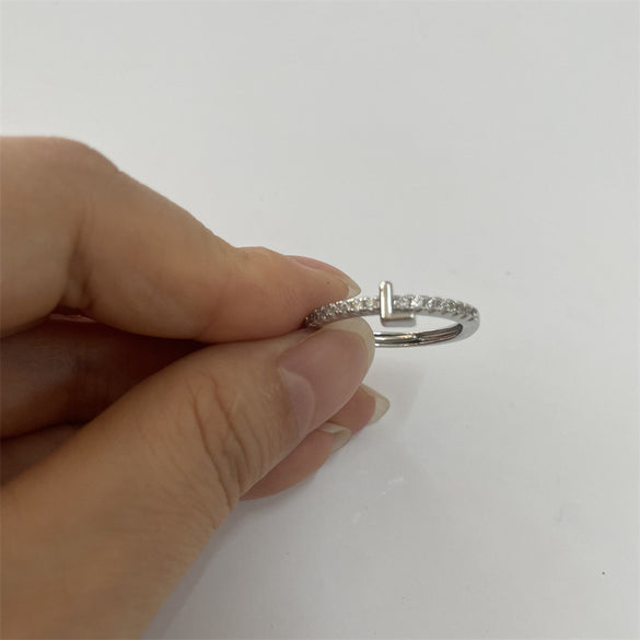 Cross-border new 26 initials micro-inlaid zircon open rings ins style personalized design English letter jewelry