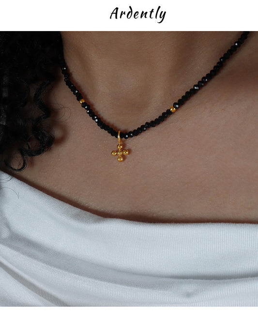 Simple Style Geometric Cross Imitation Pearl Glass Pendant Necklace In Bulk