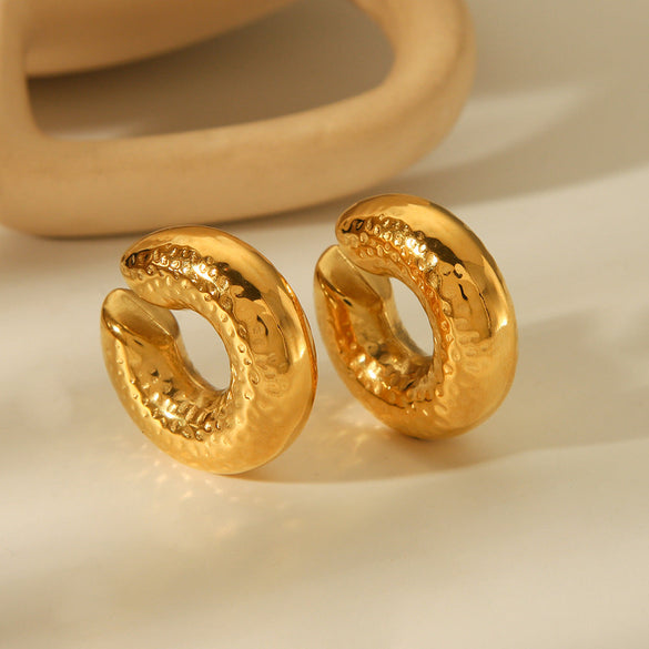 IG Style Women Hammered Geometric Stainless Steel Electroplating Clip On Earrings