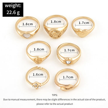 New Personality Creative Heart Shape Hug Angel Diamond Retro Ring Combination Seven-piece Set