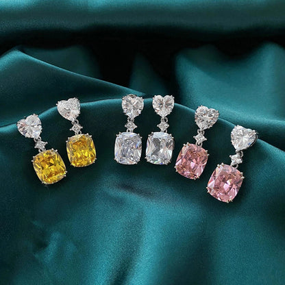Flash Diamond Pink Yellow White Heart Shaped Copper Inlaid Zircon Earrings