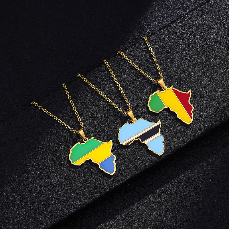 Fashion National Flag Stainless Steel Necklace Dripping Oil Stainless Steel Necklaces