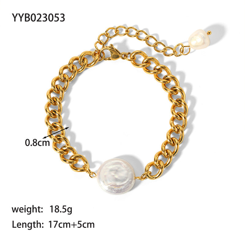 Wholesale Elegant Lady Round Stainless Steel Freshwater Pearl Plating 18k Gold Plated Bracelets Necklace