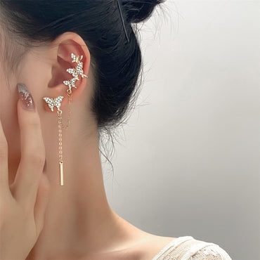 Wholesale Jewelry Fashion Tassel Butterfly Alloy Rhinestones Inlay Earrings
