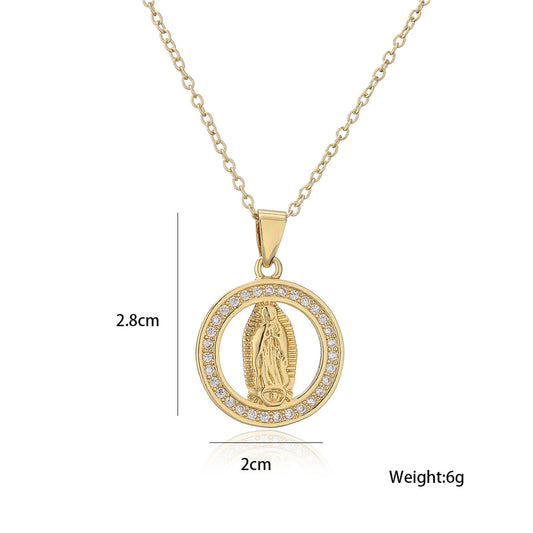 Fashion Real Gold Electroplating Religious Jewelry Copper Micro-inlaid Zircon Pendant Necklace