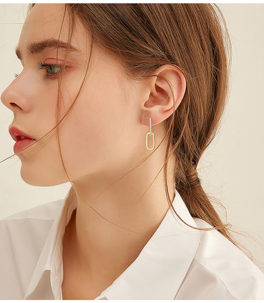 Elegant Simple Style Geometric Sterling Silver Gra Plating Inlay Moissanite Earrings