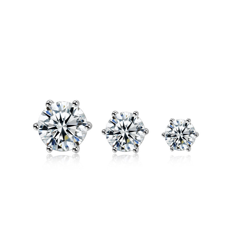 Sterling Silver Simple Style Shiny GRA Certificate Inlay Geometric Moissanite Ear Studs