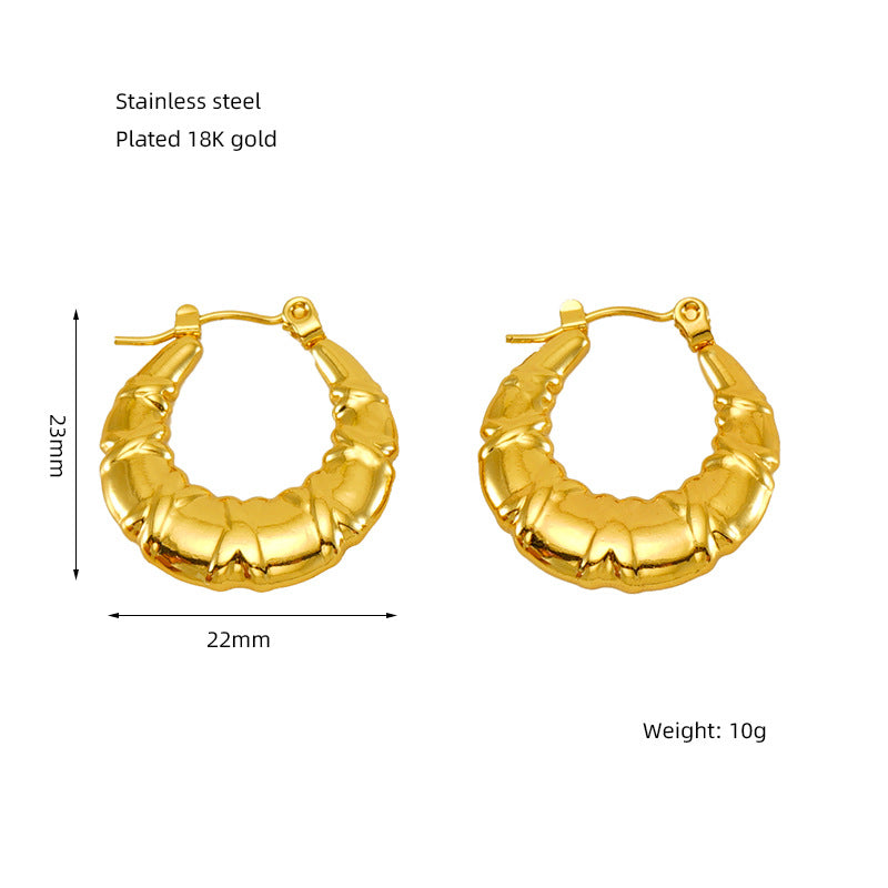 European and American cross-border titanium steel round earrings women's high-end INS style niche design 18K stainless steel stud earrings buckle women