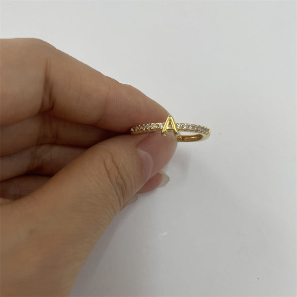 Cross-border new 26 initials micro-inlaid zircon open rings ins style personalized design English letter jewelry