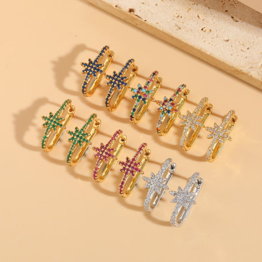 Cross-border hot-selling snowflake zircon geometric earrings ins style light luxury exquisite temperament versatile niche jewelry earrings women