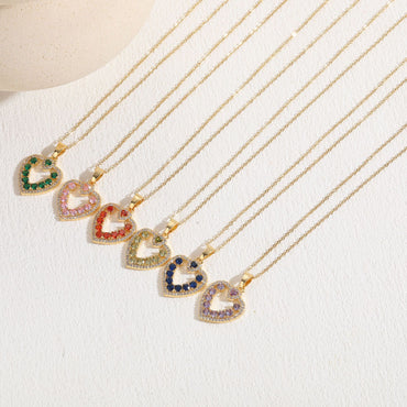 Cross-border hot-selling love hollow zircon pendant Light luxury style heart-shaped simple fashion copper-plated 14K real gold necklace women