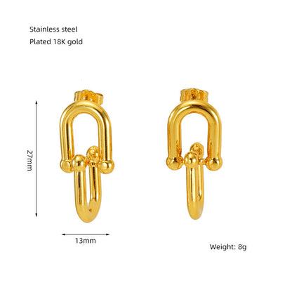 European and American INS style stainless steel horseshoe buckle earrings women's C shape braided earrings irregular titanium steel earrings earrings women