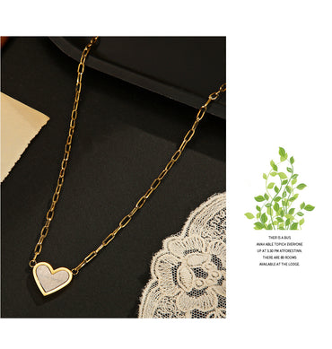 Fashion Heart Shape Titanium Steel Inlaid Gold Pendant Necklace 1 Piece