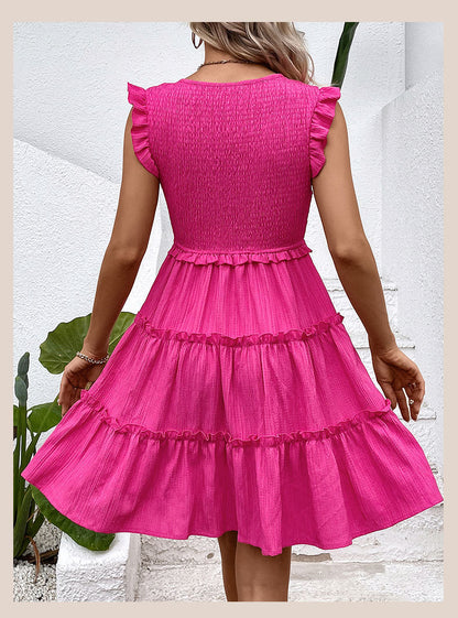 Women's Regular Dress Elegant V Neck Ruffles Sleeveless Solid Color Knee-length Street