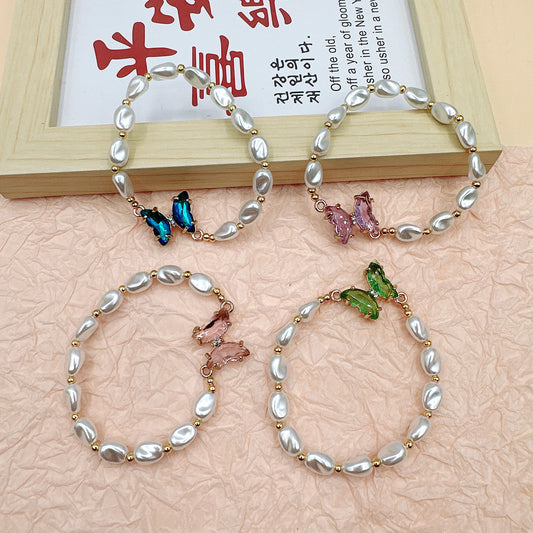 Sweet Butterfly Artificial Pearl Inlay Artificial Crystal Women's Bracelets
