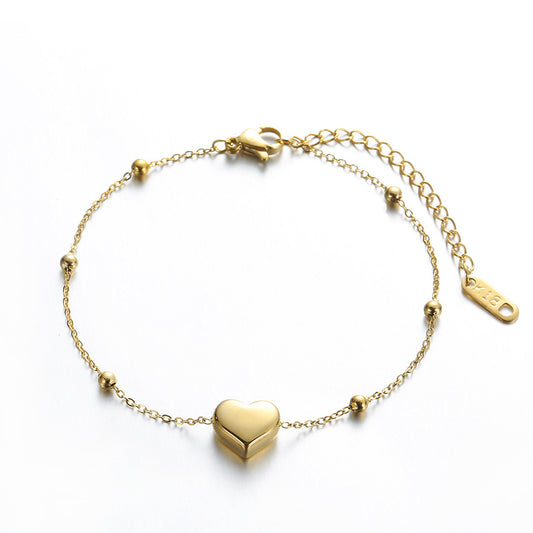 Wholesale Basic Classic Style Heart Shape Titanium Steel Plating Bracelets Anklet Necklace