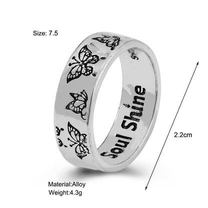 Cross-border Vintage Carved Butterfly Ring Creative Personality Single Ring Index Finger Ring Shine Knuckle Ring