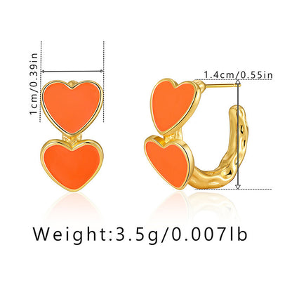 1 Pair Retro Sweet Triangle Devil's Eye Heart Shape Enamel Plating Inlay Copper Zircon 18k Gold Plated Ear Studs