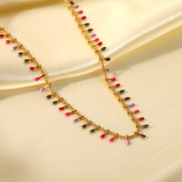 New Fashion Color Drip Oil Tassel 18k Gold Stainless Steel Necklace For Women