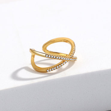 Simple Style Cross Copper Inlay Zircon Open Rings