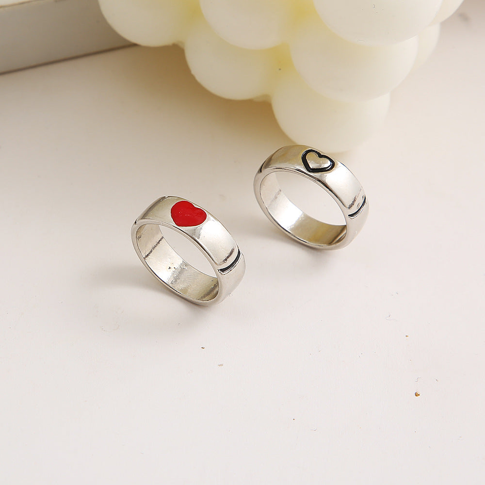 Simple Couple Heart Pattern Contrast Color Alloy Ring Valentine's Day Gift
