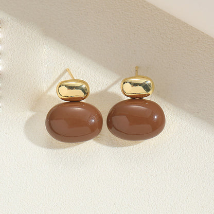 Cross-border hot-selling copper-plated 14K real gold, French retro copper bead earrings, fashionable, trendy, versatile, simple earrings and accessories