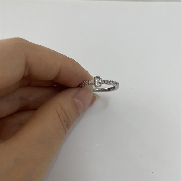 Cross-border new 26 initials micro-inlaid zircon open rings ins style personalized design English letter jewelry