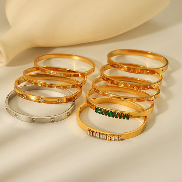 IG Style Ellipse Circle Round Stainless Steel Diamond Inlay Bangles