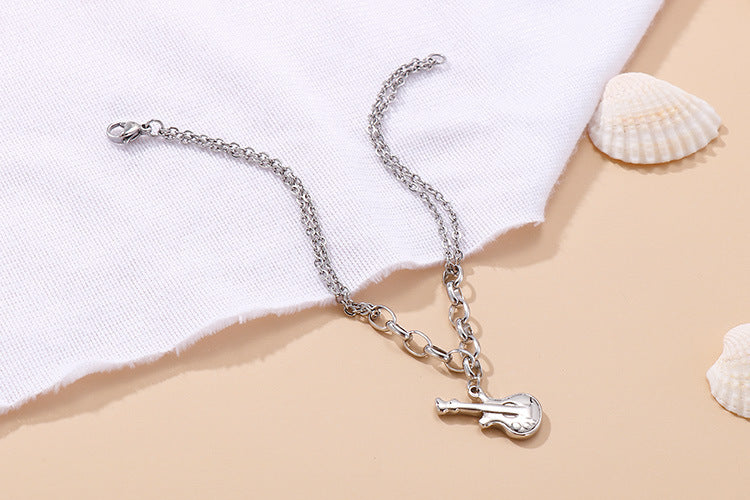 European And American Fashion Stainless Steel Musical Instrument O-chain Double-layer Necklace Violin Set