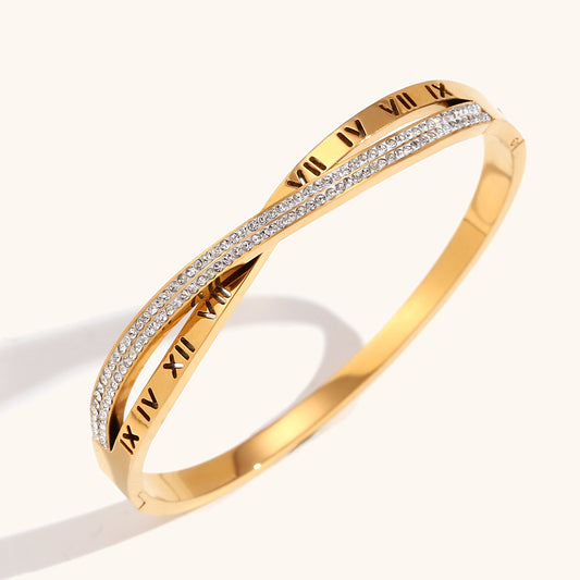 Stainless Steel 18K Gold Plated Elegant Simple Style Roman Numeral Bangle