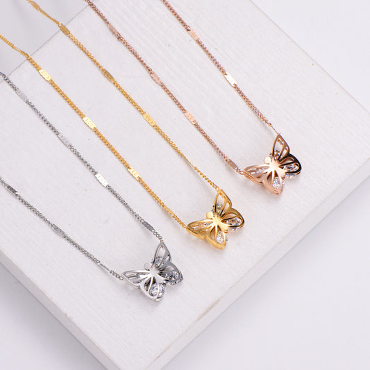 Fashion Butterfly Stainless Steel Diamond Rhinestones Pendant Necklace