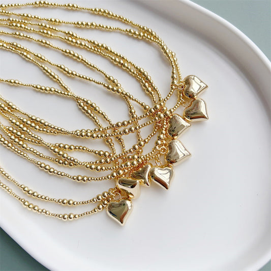 1 Piece Fashion Heart Shape Copper Beaded Pendant Necklace
